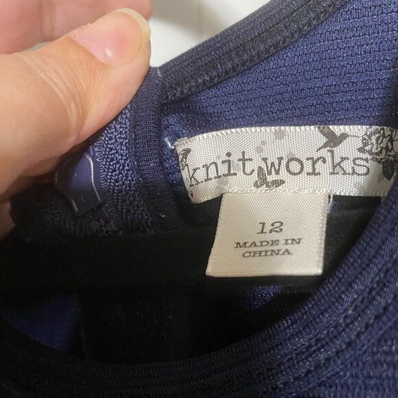 Knit Works girls navy blue/coral/white fit and flare dress - Picture 4 of 5